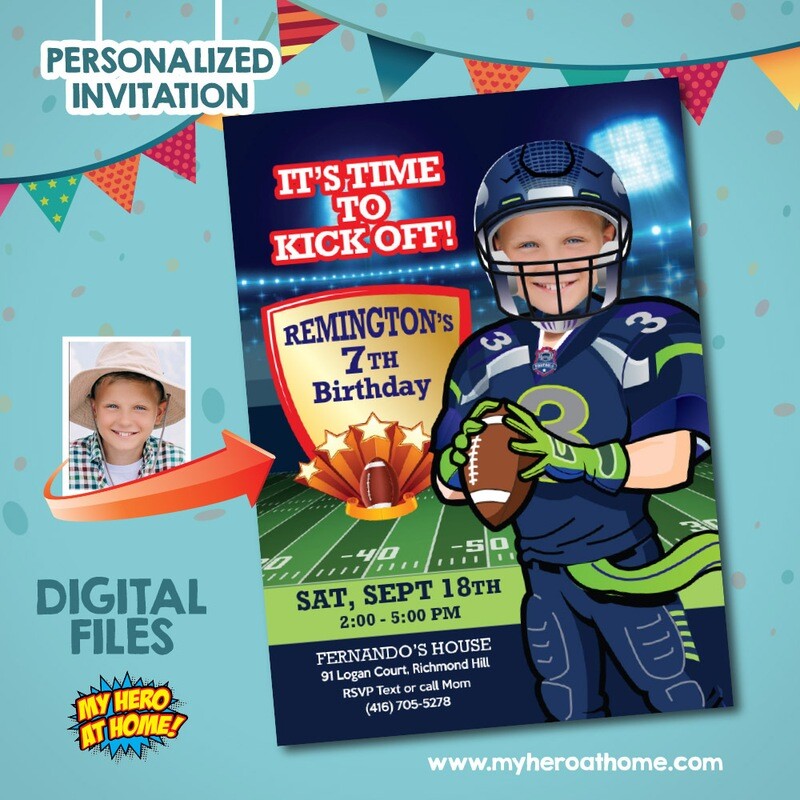 Football party Invitation, Seahawks birthday Invitation, Seahawks party Invitation, Seahawks Digital Invitation, Football theme party. 801