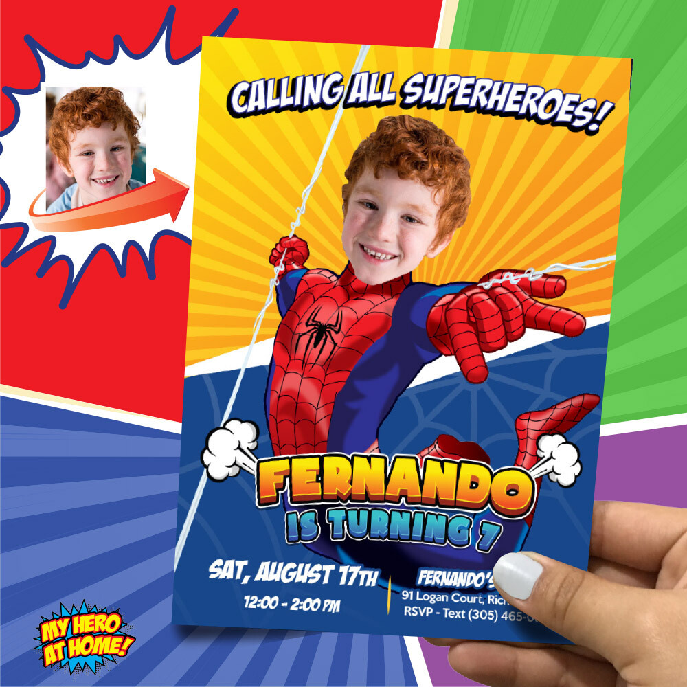 Spider-man Birthday party Invitation with photo, Spider-man party template, Spider-man Digital, Spider-man Thank You, Spider-man favors 803C