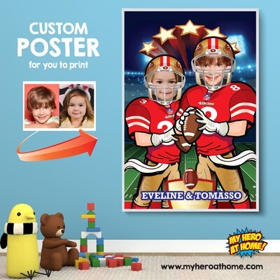 Joint Football poster, Football Siblings Poster, Football Siblings decor, Football poster with 2 children, Joint Football wall decor. 810