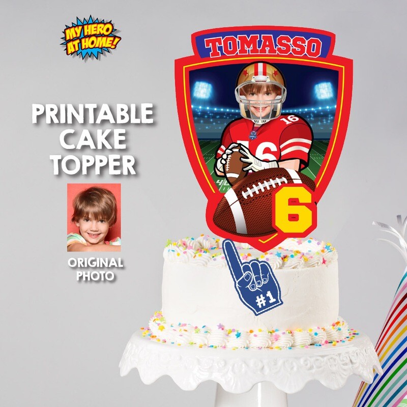 Football Printable Cake topper with photo of your kid, Personalized Football cake topper, Football birthday cake with child&#39;s photo. 811