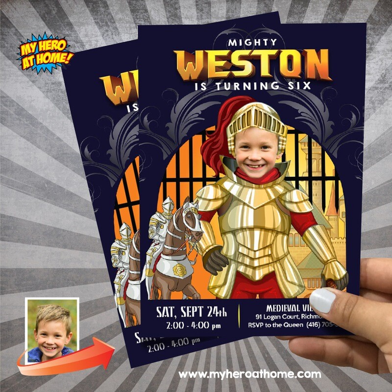 Little Knight Birthday party Invitation with photo, Knight Medieval party template, Renaissance theme party, Renaissance Invitation. 818