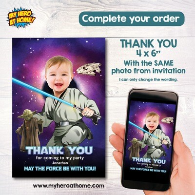 Baby Jedi 1st party Invitation, One with the Force birthday invitation, Custom Star Wars 1st invitation with photo, Baby Jedi 1st theme party. 820