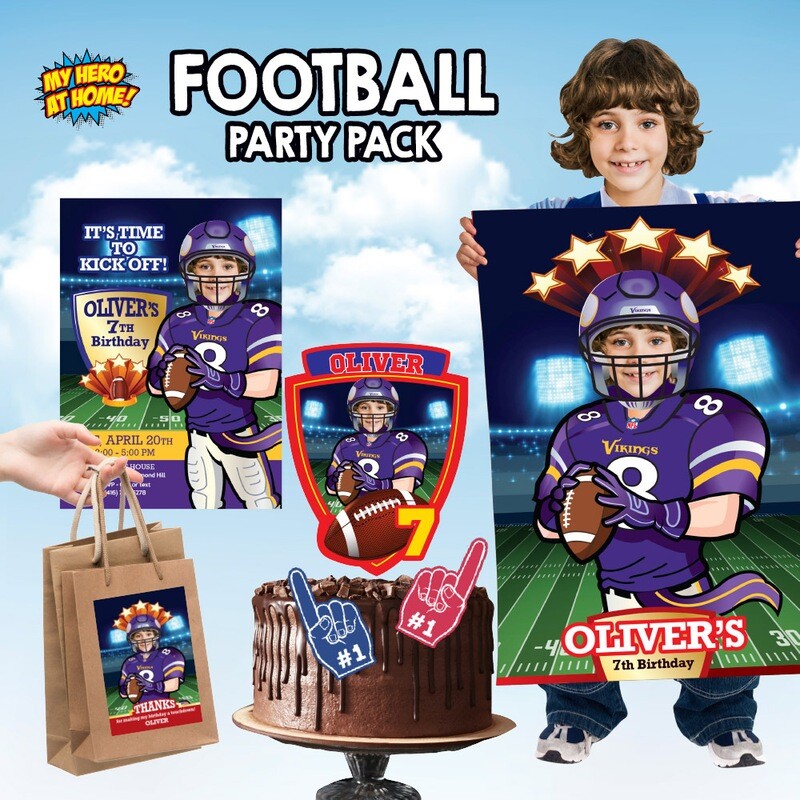 Football Vikings theme Party, Football Birthday party Invitation, Football thank you, Football cake topper, Football Poster, Football party decor. 813B