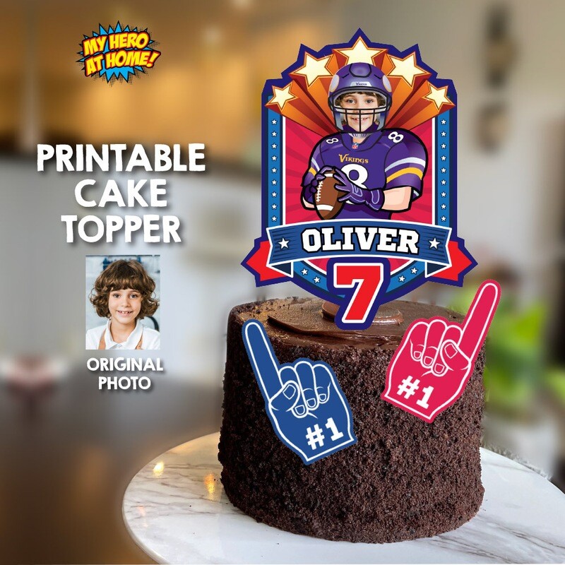 Vikings Cake topper with photo of your kid, Personalized Printable Vikings cake topper, Football birthday cake with photo. 826