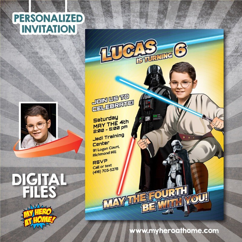 May the Fourth birthday invitation wiht photo, Jedi party Invitation with photo, Star Wars May the 4th themed birthday, Jedi template. 827