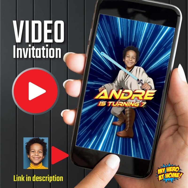 Animated Star Wars Birthday Invitation, Custom Jedi Video Party Invitation, Animated Jedi party invitation, Star Wars Video Invitation. 834