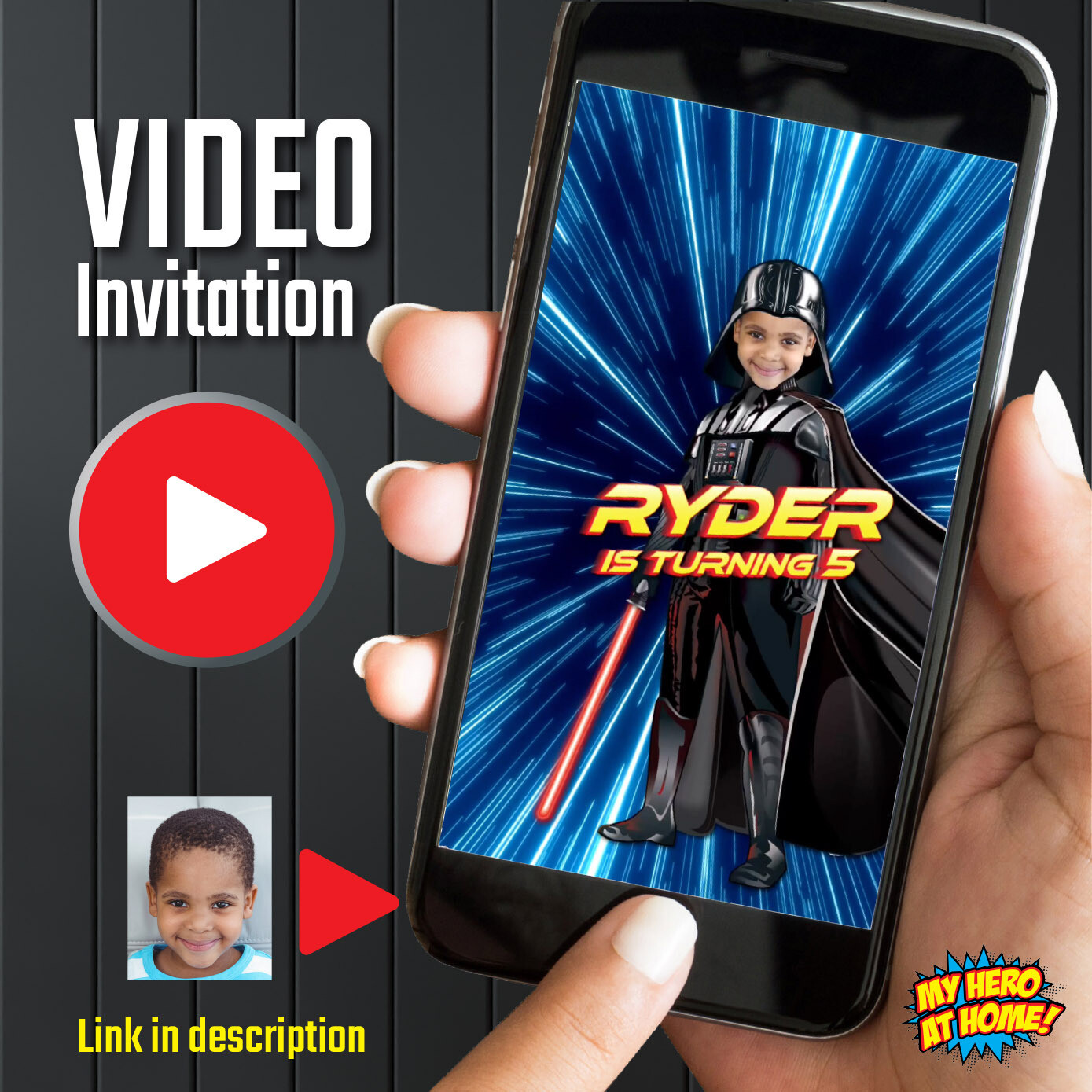 Custom Darth Vader Video Party Invitation, Animated Darth Vader party invitation, Darth Vader Video Invitation, Dark Side Video Invite. 836