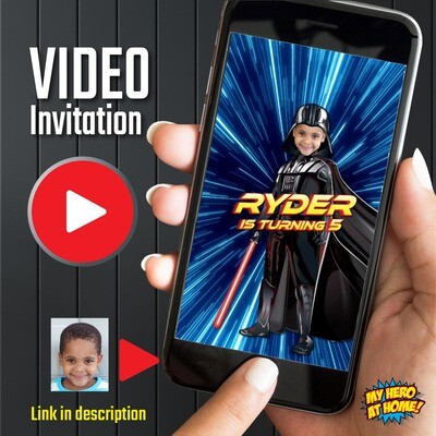 Custom Darth Vader Video Party Invitation, Animated Darth Vader party invitation, Darth Vader Video Invitation, Dark Side Video Invite. 836
