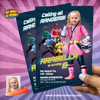 Pink Power Ranger Birthday party Invitation, Girl Power Ranger invitation, Power Rangers Pink Invitation, Power Rangers Girl template. 838