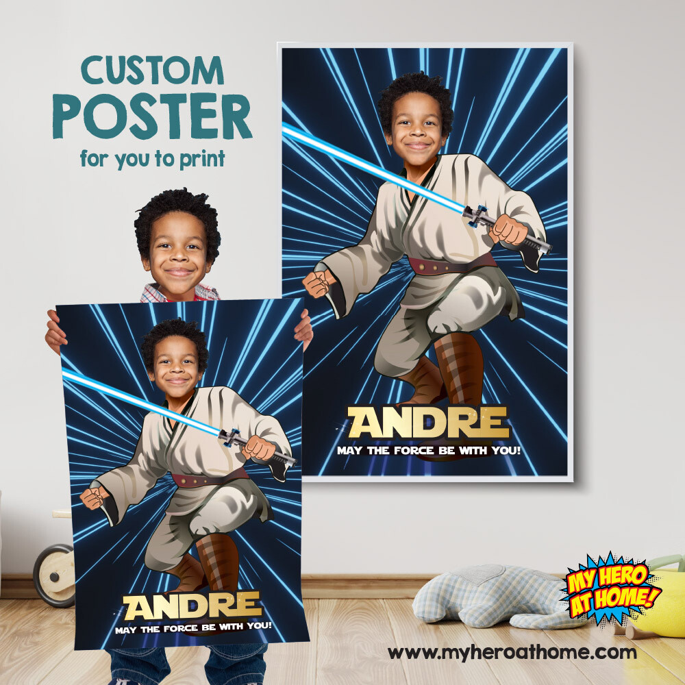 Personalized Star Wars Poster with photo, Custom Jedi Gift, Jedi poster, Jedi Wall decor, Jedi birthday decor, Jedi Party Decoration. 357B