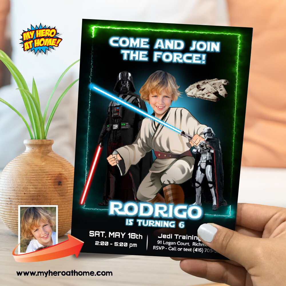 May the Force party invitation, May the Force birthday invitation, Jedi birthday Invitation with photo, Star Wars May the Force Party. 841