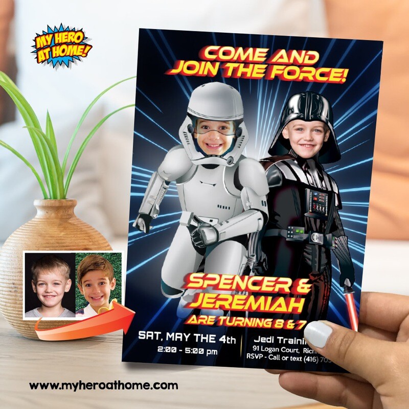 Darth Vader and Storm trooper Birthday Party Invitation, Dark Side Siblings Birthday invitation, Joint Star Wars Dark Side party invite. 845