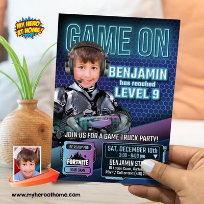 Gamers Birthday Party Invitation template, Game On Birthday Invitation with photo, Gaming Party Invitation, Gaming online Invitation. 861