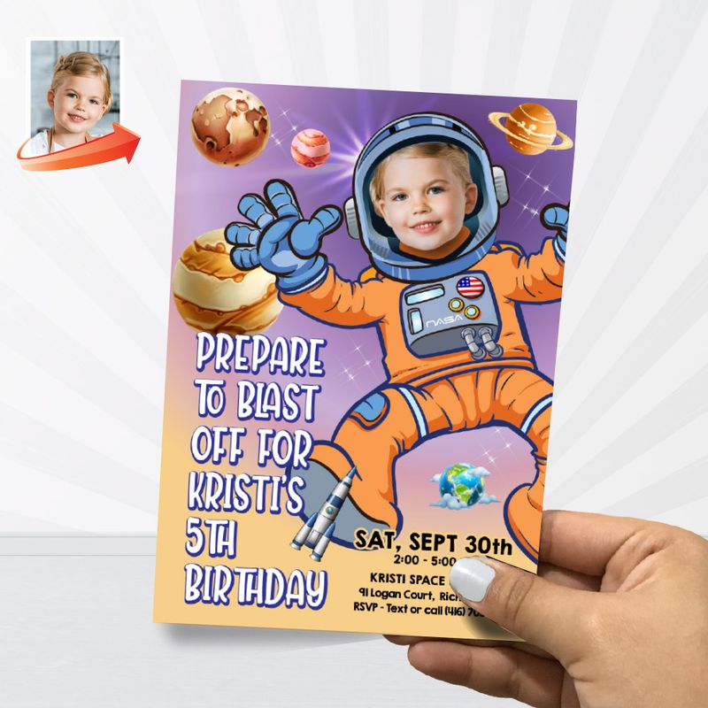 Girl Astronaut Invitation, Girl Astronaut party invite, Girl Outer Space invitation, Outer Space theme party, Girl Astronaut thank you. 737