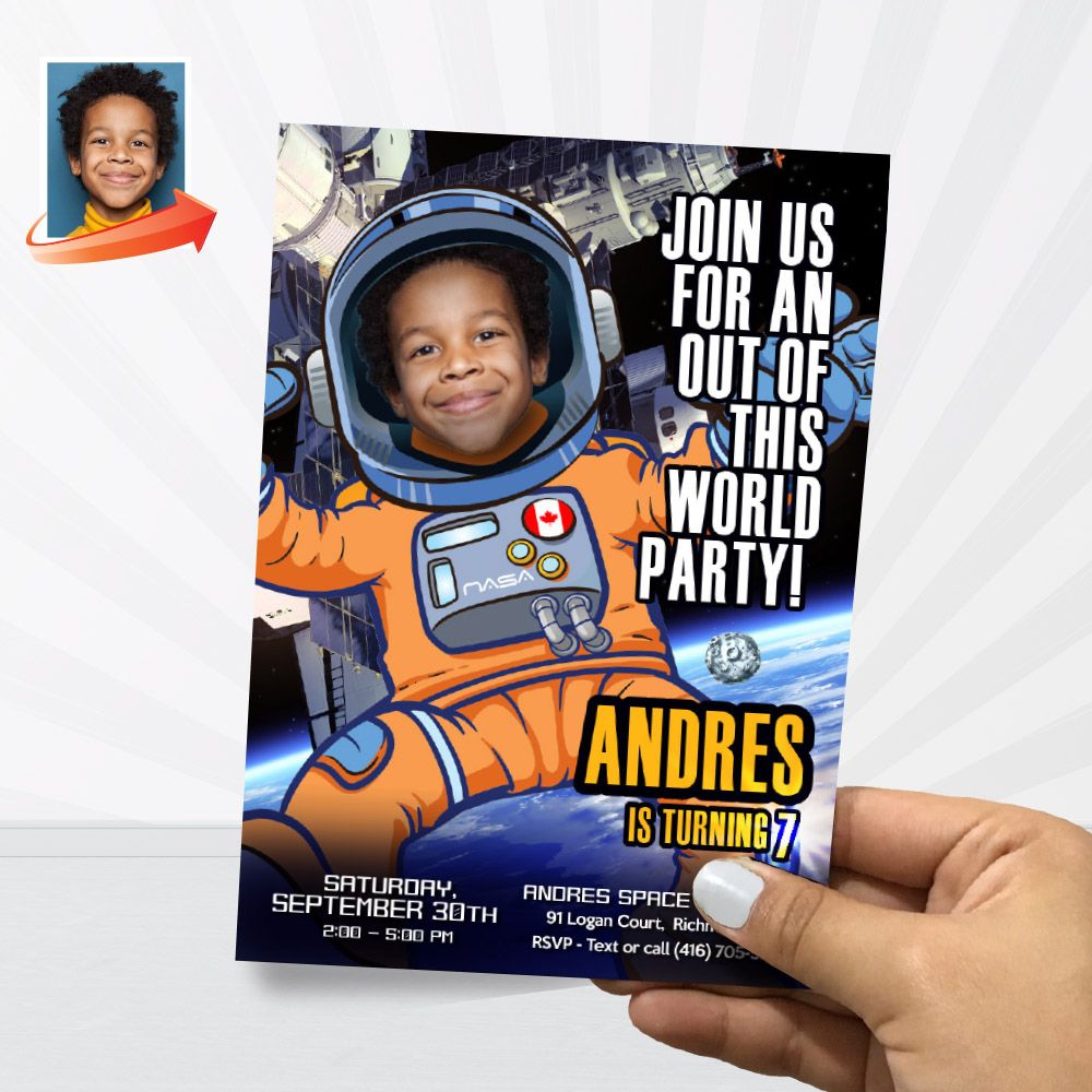 Astronaut Invitation template with photo, Astronaut party template, Outer Space party, Outer Space invitation, Astronaut favor tags. 735