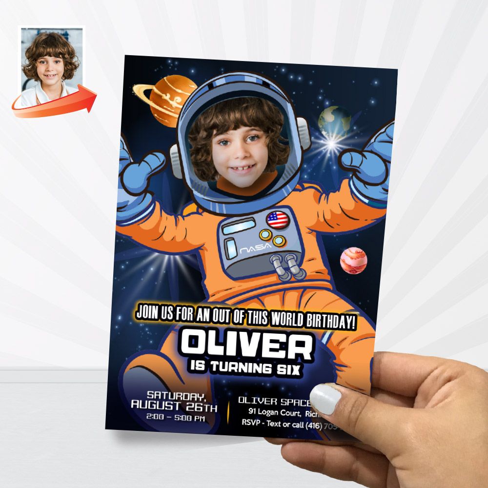 Astronaut Invitation with photo, Astronaut Birthday template, Out of this world template, Outer Space template, Astronaut thank you. 732