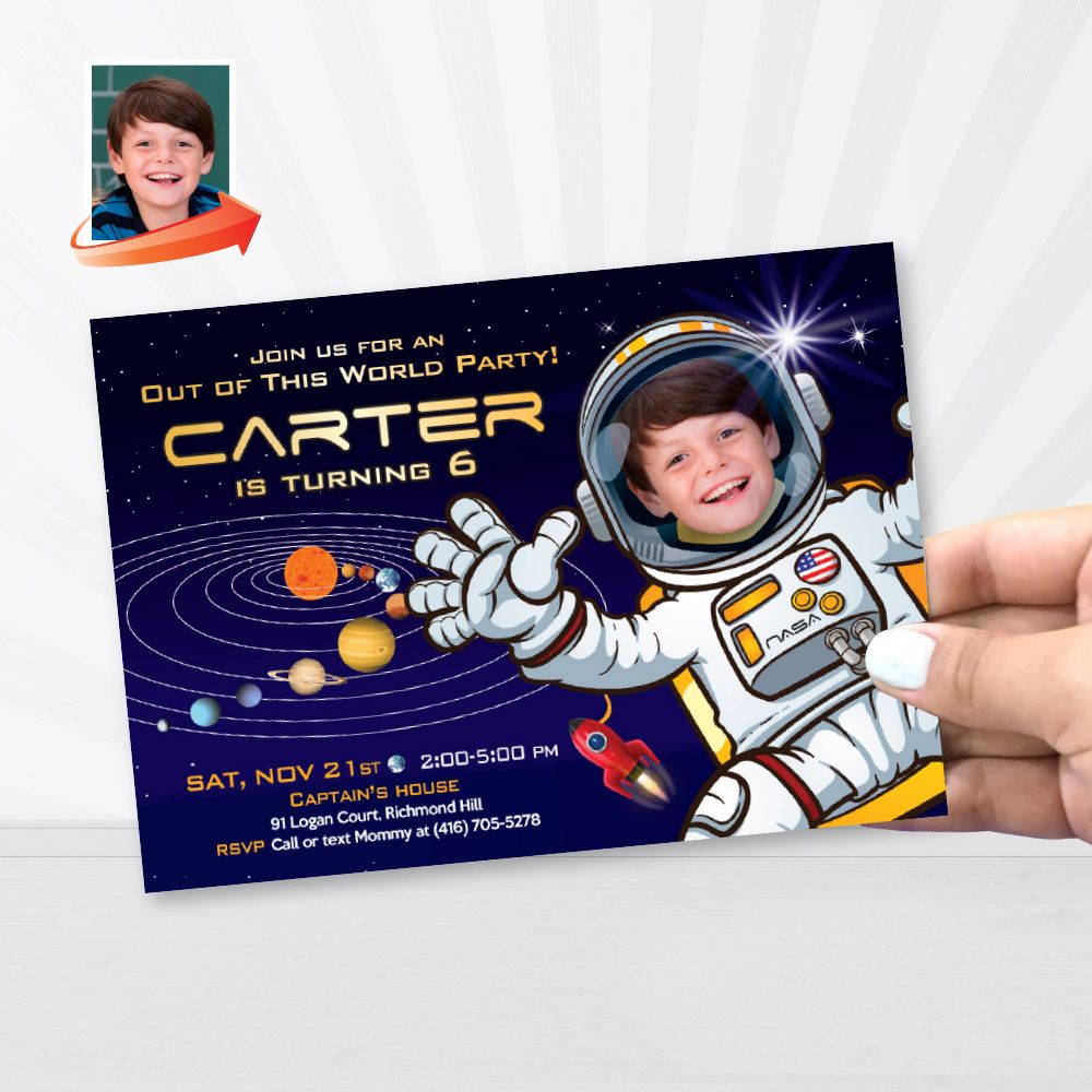 Astronaut Birthday Invitation, Out of this world party, Outer Space Party, Astronaut Digital Invitation, Astronaut Virtual Birthday. 004