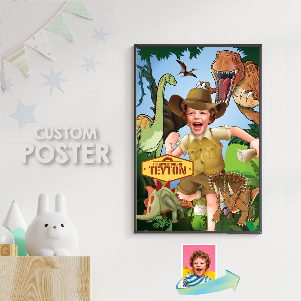 Dinosaurs Poster with photo, Custom Dinosaurs Gifts, Poster with Dinosaurs, Dinosaurs Room Decor, Dinosaurs Wall, Dinosaurs Party Decor. 468