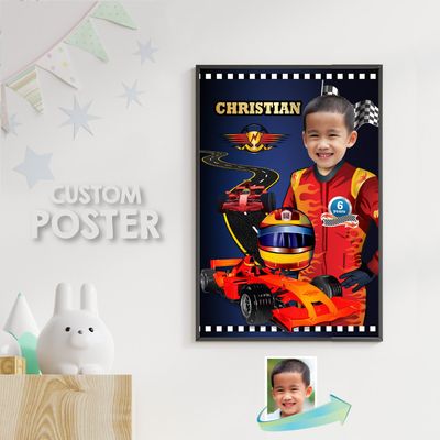 Race Car Poster with photo, Printable Race Car Gifts, Race Car Decoration, Racing poster with photo, Racing Wall decor, Race Car Wall. 375
