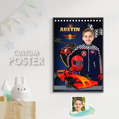Racing Car Poster with photo of kid, Racing Car Decoration, Racing Car wall Decor, Racing Car Gifts, Racecar Party Decor, Racecar Wall. 568