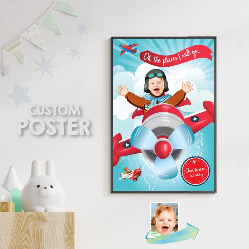 Airplane Poster with photo, Baby pilot Poster, Baby Airplane Decoration, Baby Airplane Gifts, Airplane Wall, Airplane party decor. 585