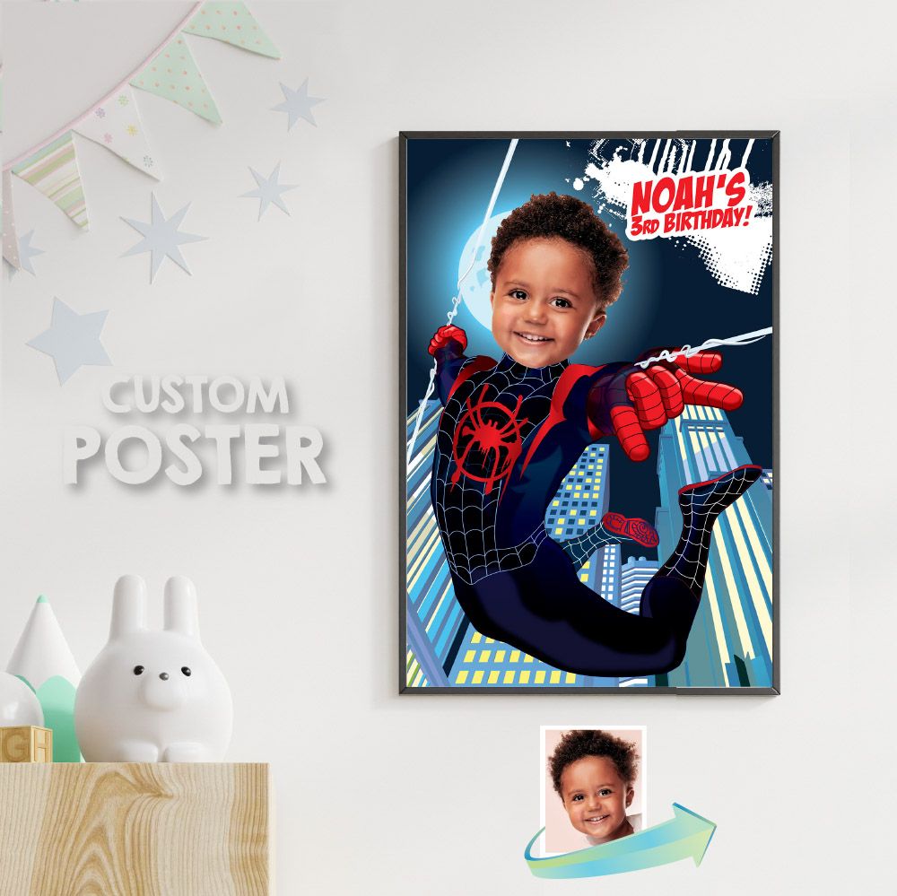 Miles Morales Poster with photo, Miles Morales Decor, Miles Morales wall, Miles Morales gift, Custom Spiderverse Poster. 428