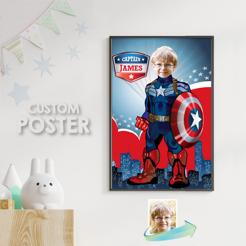 Captain America Poster with photo, Captain America Decor, Captain America Wall, Custom Captain America Gifts. 365
