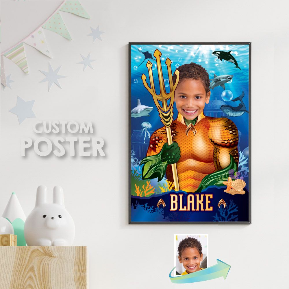 Aquaman Poster with photo, Custom Aquaman Gifts, Atlantis Poster, Custom Aquaman Poster, Aquaman Decor, Aquaman Wall Decor. 349
