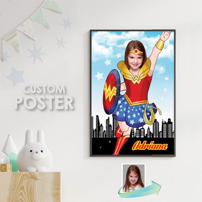 Wonder Girl Poster with photo, Super hero girls poster, Wonder Woman Gifts, Wonder Woman poster, Custom Wonder Woman Poster. 374