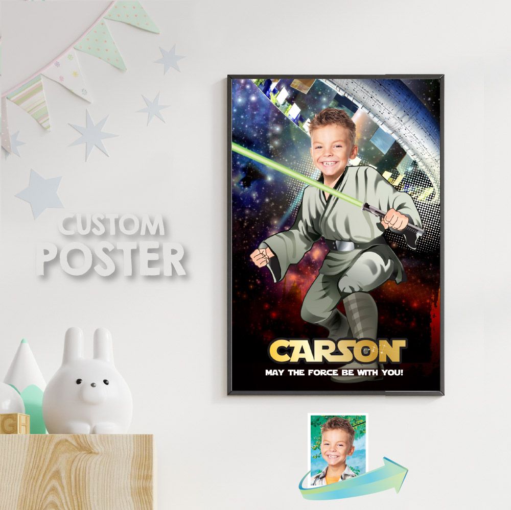 Star Wars Jedi Poster with photo, Star Wars Decor, Jedi Poster green lightsaber, Star Wars Gifts, Jedi Gifts, Star Wars Jedi Party Decor. 344