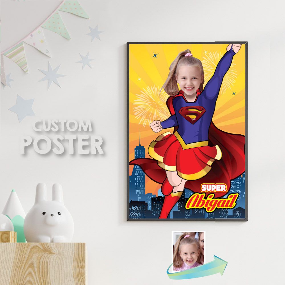 Supergirl Photo Poster, Supergirl gift with photo, Supergirl Room Decor, Supergirl Wall Decor, Super girl Decoration. 398