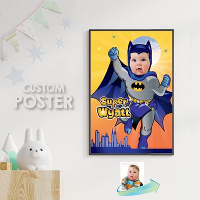 Baby Batman Poster with photo, Custom Batman Poster, Baby Batman Backdrop, Baby Batman Nursery Decor, Baby Batman Gifts. 364