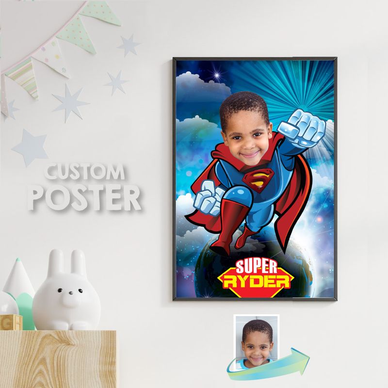 Superman Poster with photo, Superman decor, Superman gift, Superman wall, Super Backdrop. 369