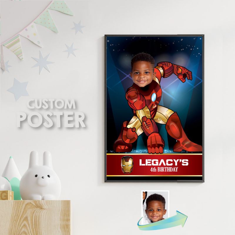 Iron Man Poster with photo, Iron Man Decoration, Iron Man Backdrop. Iron Man Gifts, Custom Ironman Poster, Iron Man Wall. 429
