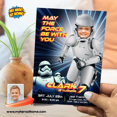 Stormtrooper May the Force Party invitation with photo, Stormtrooper birthday Invitation with photo, May the Force Stormtrooper template 832