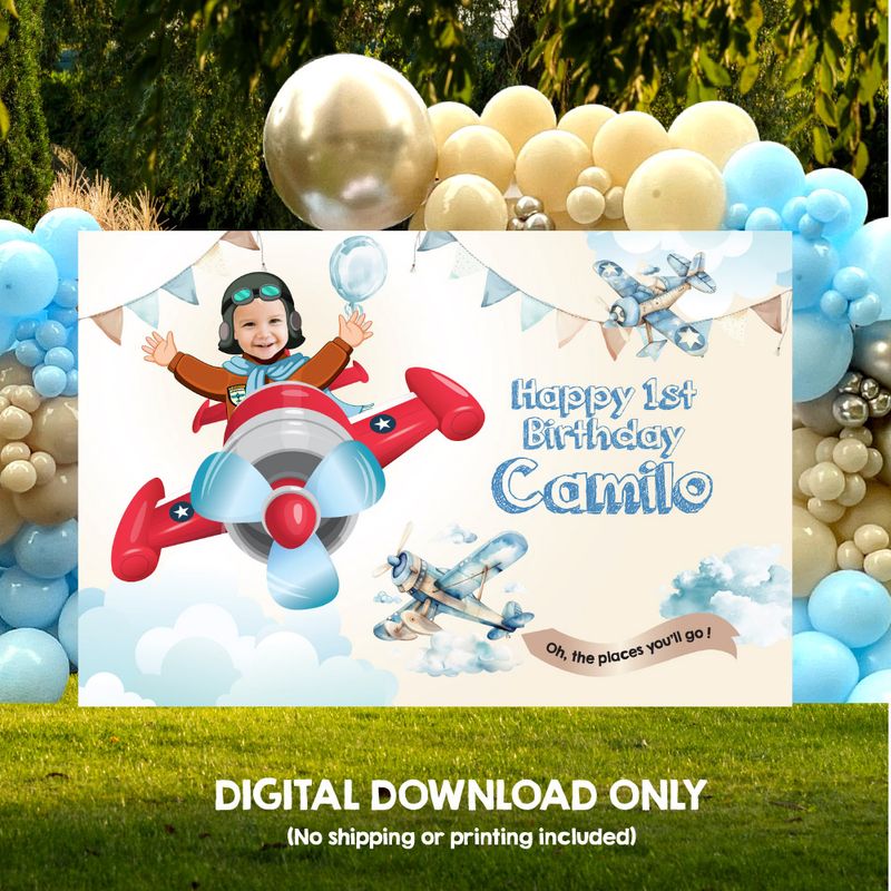 Airplane Banner with photo, Custom Airplane Birthday Backdrop, Airplane Vintage Banner, Airplane Backdrop, Vintage Airplane Backdrop. 910