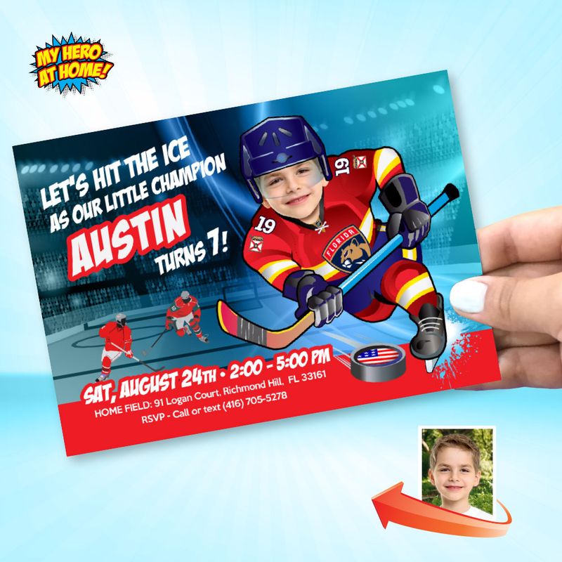 Florida Panthers Birthday Invitation, Florida Panthers Party, Hockey online invitation, Hockey Digital, Hockey Birthday. 338