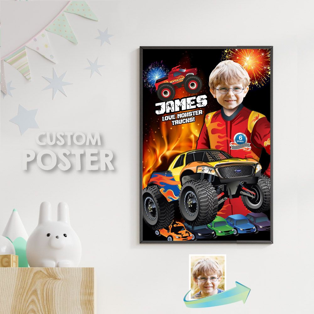 Monster Truck Print with photo, Printable Monster Truck Gifts, Monster Smash Crash Poster, Monster Truck party Decor, Monster Wall. 915C