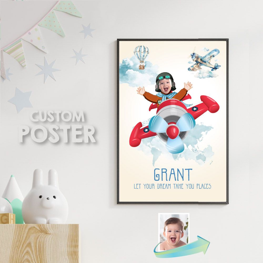 Custom Airplane Poster with photo, Printable Baby Airplane Gifts, Airplane prints nursery decor, Let your dream take you places poster. 919