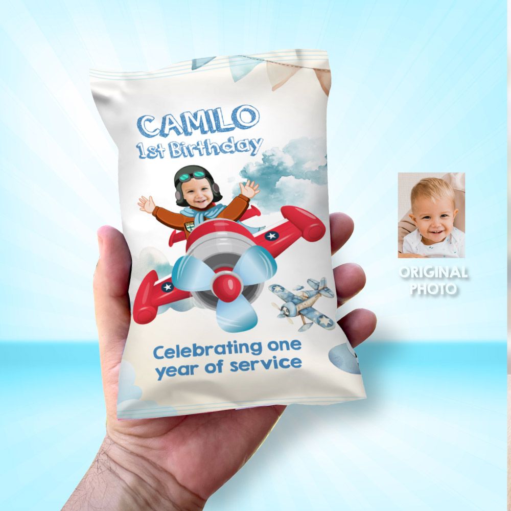 Airplane Chip Bag Wrapper with photo, Custom Airplane Chip Bag, Custom Airplane theme party, Personalized Airplane chip bags party favor 922