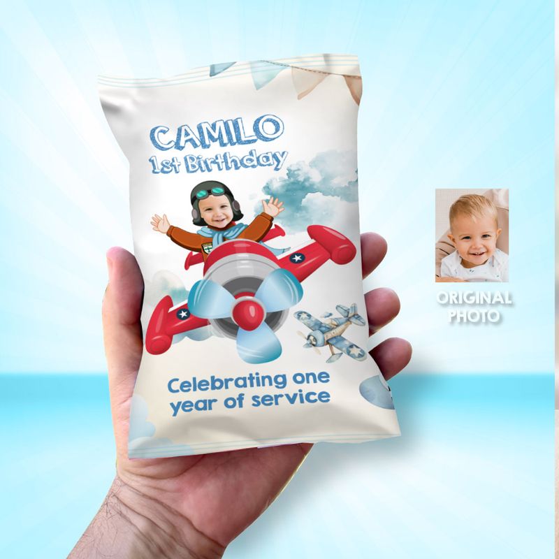 Airplane Chip Bag Wrapper with photo, Custom Airplane Chip Bag, Custom Airplane theme party, Personalized Airplane chip bags party favor 922