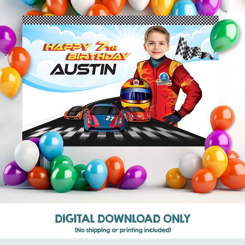 Race Car Banner with photo, Custom Race Car Birthday Backdrop, RaceCar Banner, Race Car Backdrop, Monster Truck Backdrop. 926BB
