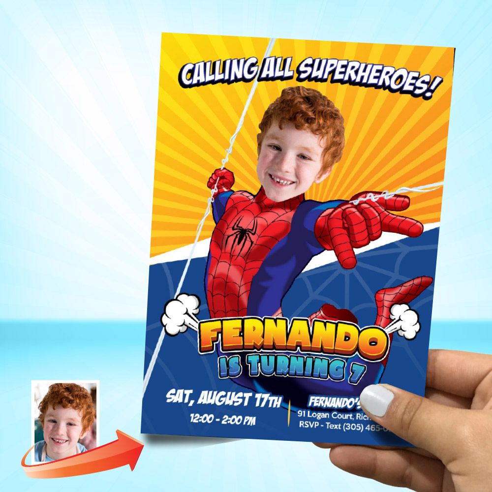 Spider-man Birthday party Invitation with photo, Spider-man party template, Spider-man Digital, Spider-man Thank You, Spider-man favors 803C, Choose your order: Invitation Only