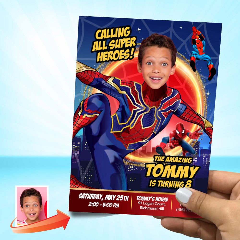 Spiderman No Way Home party Invitation, Iron Spider Party, Iron Spider invitation, Iron Spider theme birthday, Iron Spider thank you. 553C