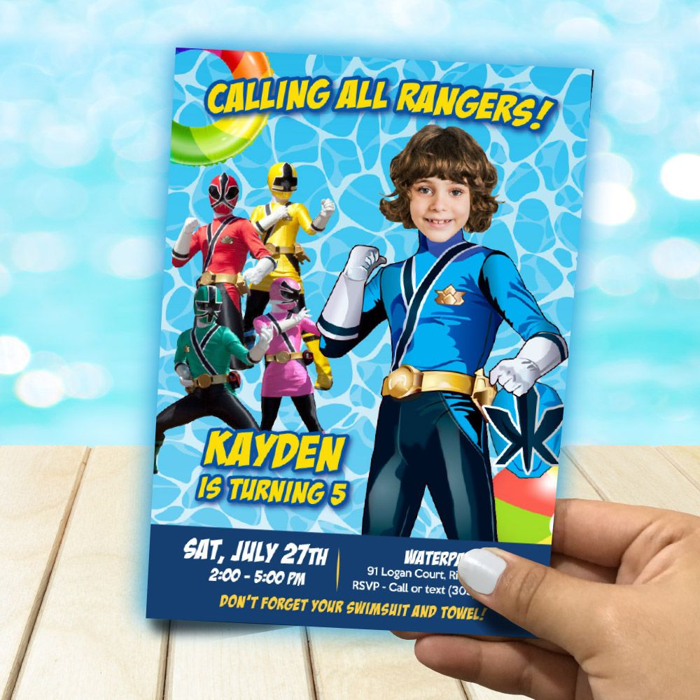 Blue Power Ranger Pool Party template, Blue Power Ranger Splash party, Blue Power Ranger themed pool party. 934