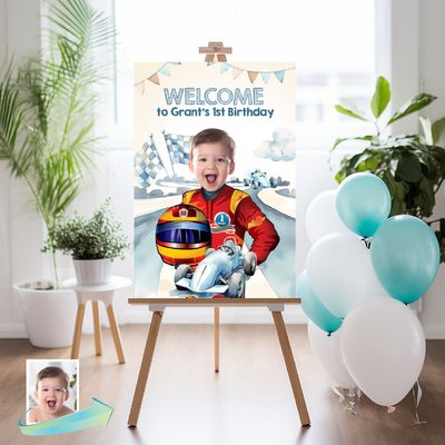 Baby Race Car Welcome sign with photo, Race Car welcome party, Race Car 1st Party Entrance Sign, Race Track Welcome sign, Race Car 1st birthday. 938