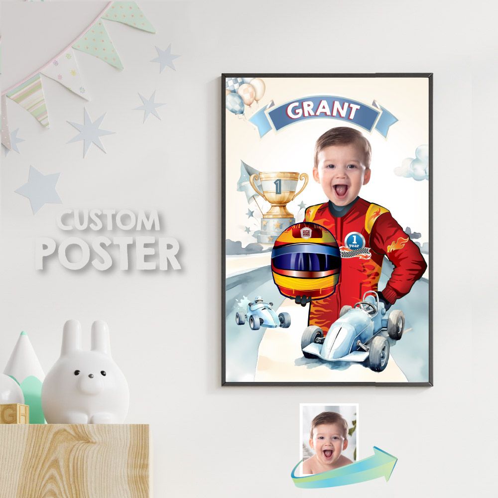 Baby Race Car Poster with photo, Race Car Printable Gifts, Race Car nursery decor, Baby Race Car print with photo, Racing nursery print. 941
