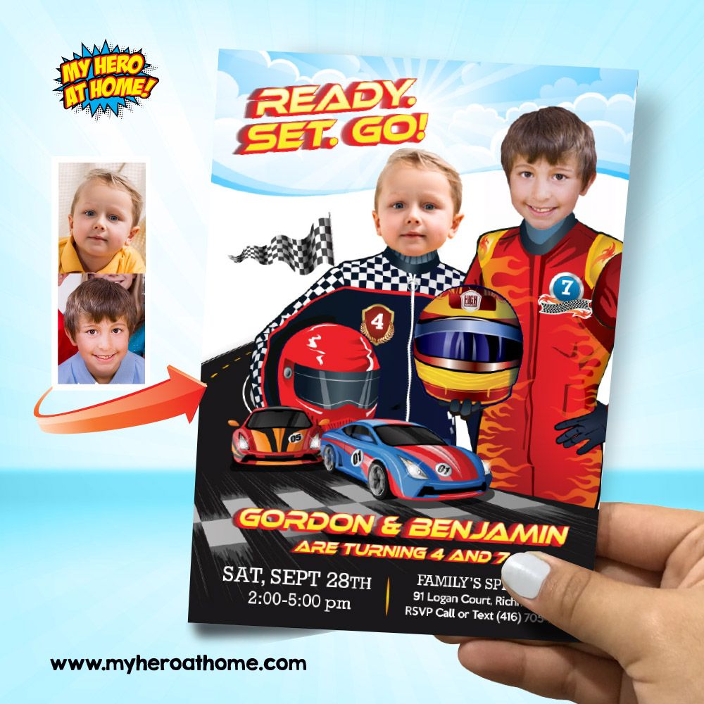 Joint Race Car party Invitation, Race Car Siblings Invitation template, Race Car Twins Party, Joint Racing Car Birthday, Twin Racers. 946
