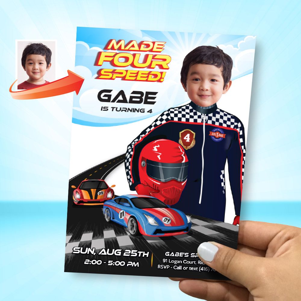 Race Car party Invitation with photo, Racing Car flyer invitation, Racing birthday template, Race car party decor, Race car favor tags. 955