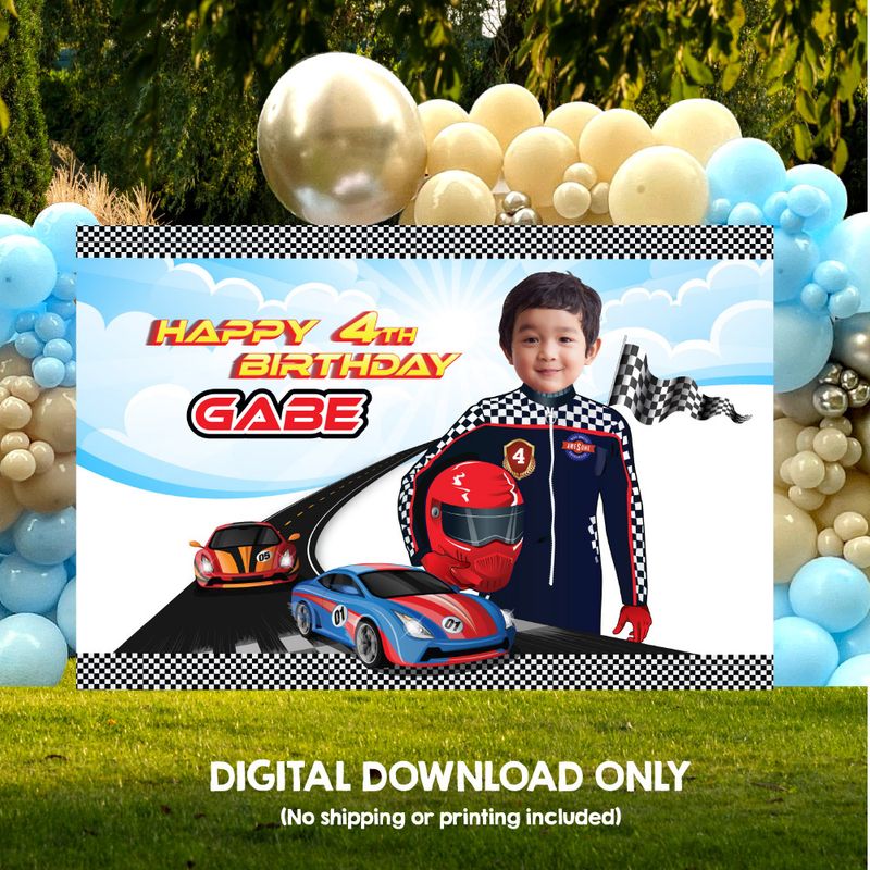 Racing Car Banner with photo, Custom Racing Car Birthday Backdrop, Racing cars Banner, Racing Car Backdrop, Racing Car party decor. 959
